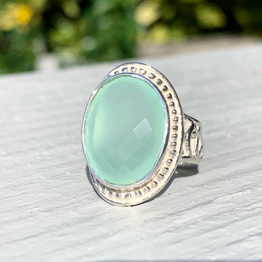 Aqua Chalcedony Statement Sterling Silver Ring